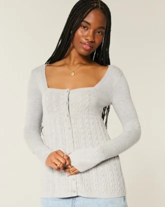 Langärmeliger Babydoll-Pullover mit quadratischem Ausschnitt
