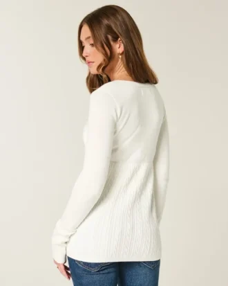 Langärmeliger Babydoll-Pullover mit quadratischem Ausschnitt