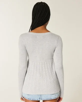 Langärmeliger Babydoll-Pullover mit quadratischem Ausschnitt