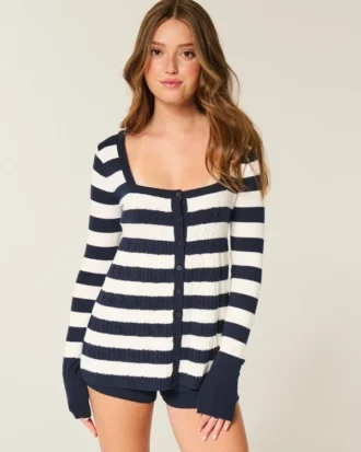 Langärmeliger Babydoll-Pullover mit quadratischem Ausschnitt