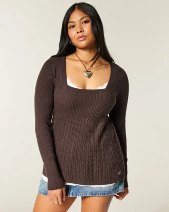 Langärmeliges Babydoll mit quadratischem Ausschnitt