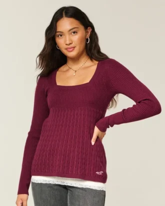 Langärmeliges Babydoll mit quadratischem Ausschnitt