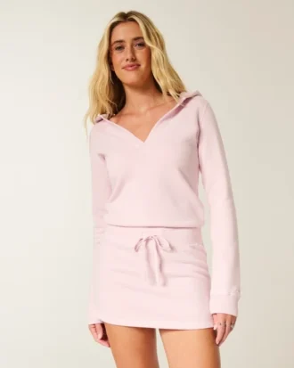 Langärmeliges Fleecekleid mit Kapuze