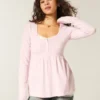 Langärmeliges Henley-Babydoll-Oberteil Langärmeliges Henley-Babydoll-Oberteil