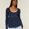 Langärmeliges Henley-Babydoll-Oberteil Langärmeliges Henley-Babydoll-Oberteil