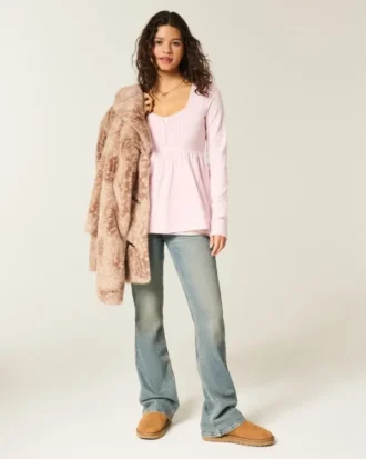 Langärmeliges Henley-Babydoll-Oberteil
