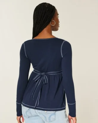 Langärmeliges Henley-Babydoll-Oberteil