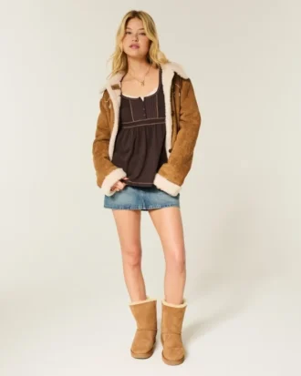 Langärmeliges Henley-Babydoll-Oberteil