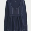 Langärmeliges Henley-Babydoll-Oberteil Langärmeliges Henley-Babydoll-Oberteil