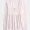 Langärmeliges Henley-Babydoll-Oberteil Langärmeliges Henley-Babydoll-Oberteil
