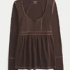 Langärmeliges Henley-Babydoll-Oberteil Langärmeliges Henley-Babydoll-Oberteil