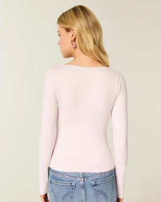 Langärmliges Baby-T-Shirt aus nahtlosem Stoff mit quadratischem Ausschnitt
