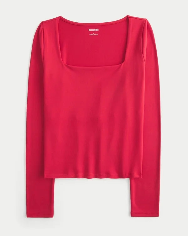 Langärmliges Baby-T-Shirt aus nahtlosem Stoff mit quadratischem Ausschnitt Langärmliges Baby-T-Shirt aus nahtlosem Stoff mit quadratischem Ausschnitt