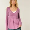 Langärmliges Babydoll-Oberteil mit gerafftem Brustbereich