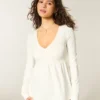 Langärmliges Babydoll-Oberteil mit gerafftem Brustbereich
