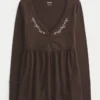 Langärmliges Babydoll-Oberteil mit gerafftem Brustbereich