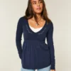 Langärmliges Babydoll-Oberteil mit gerafftem Brustbereich Langärmliges Babydoll-Oberteil mit gerafftem Brustbereich