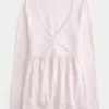 Langärmliges Babydoll-Oberteil mit gerafftem Brustbereich