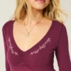 Langärmliges Babydoll-Oberteil mit gerafftem Brustbereich Langärmliges Babydoll-Oberteil mit gerafftem Brustbereich