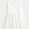 Langärmliges Babydoll-Oberteil mit gerafftem Brustbereich