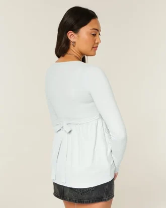 Langärmliges Babydoll-Oberteil mit Grafikprint und gerafftem Brustbereich