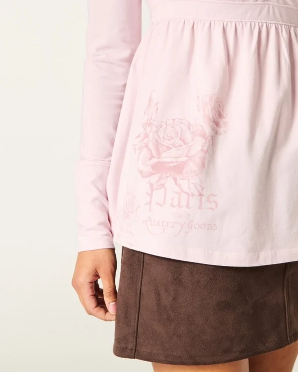 Langärmliges Babydoll-Oberteil mit Grafikprint und gerafftem Brustbereich Langärmliges Babydoll-Oberteil mit Grafikprint und gerafftem Brustbereich