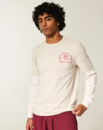 Langärmliges Lounge-T-Shirt mit Wolfskopf-Grafik