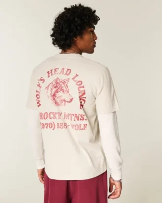 Langärmliges Lounge-T-Shirt mit Wolfskopf-Grafik