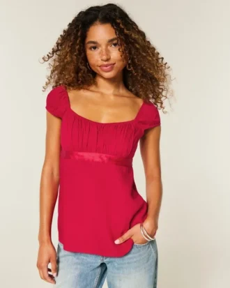 Leichtes Babydoll-Oberteil aus Satin mit Bindeband