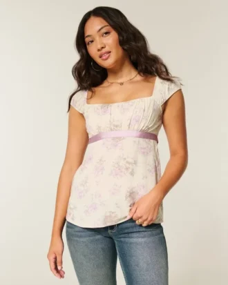 Leichtes Babydoll-Oberteil aus Satin mit Bindeband