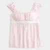 Leichtes Babydoll-Oberteil aus Satin mit Bindeband Leichtes Babydoll-Oberteil aus Satin mit Bindeband