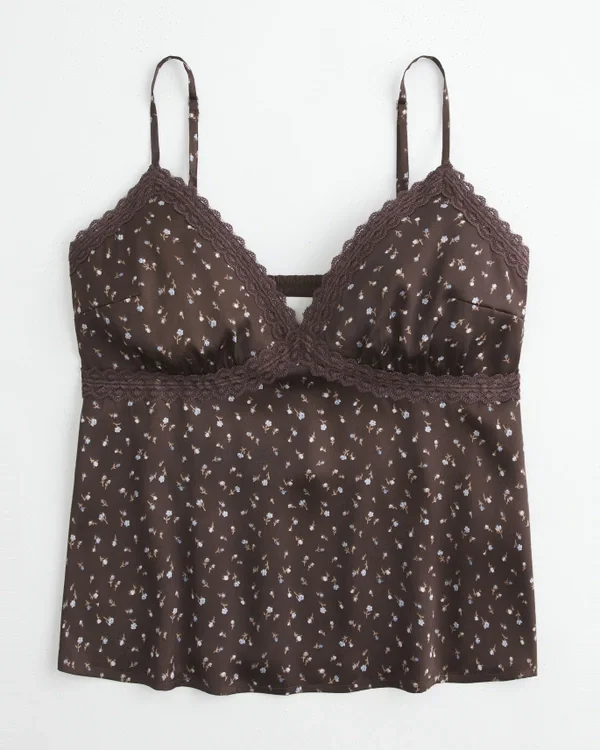 Leichtes Satin-Top mit Spitzenbesatz Leichtes Satin-Top mit Spitzenbesatz