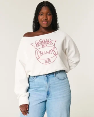 Leichtes, schulterfreies Sweatshirt mit Indiana University-Aufdruck