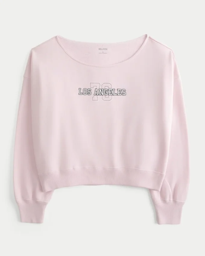 Leichtes Sweatshirt mit Schulterausschnitt und Los Angeles-Aufdruck Leichtes Sweatshirt mit Schulterausschnitt und Los Angeles-Aufdruck