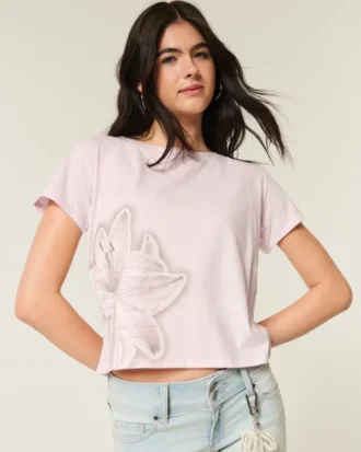 Leichtes T-Shirt mit Blumenmuster und Bindeband