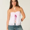Leichtes, trägerloses Babydoll-Oberteil mit Stickerei Leichtes, trägerloses Babydoll-Oberteil mit Stickerei