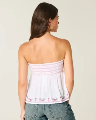 Leichtes, trägerloses Babydoll-Oberteil mit Stickerei