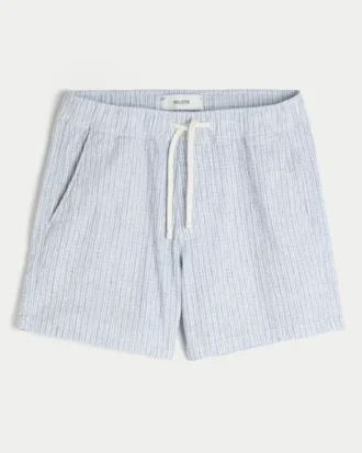 Linen-Blend-Seersucker-Shorts in mittlerer Länge