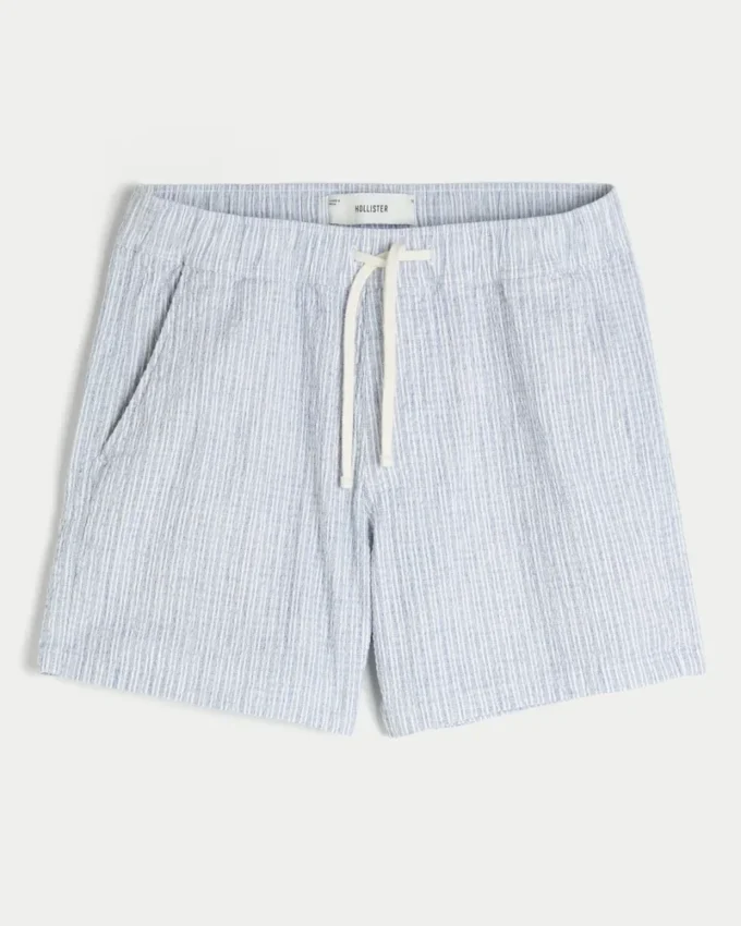 Linen-Blend-Seersucker-Shorts in mittlerer Länge Linen-Blend-Seersucker-Shorts in mittlerer Länge