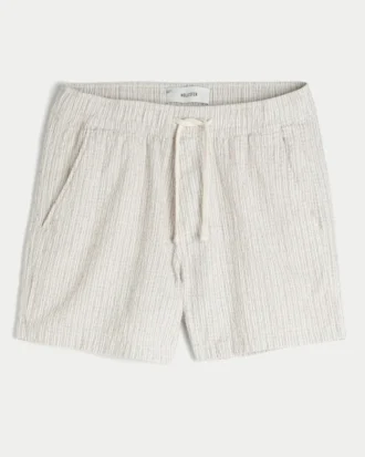 Linen-Blend-Seersucker-Shorts in mittlerer Länge