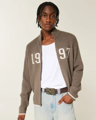 Locker geschnittener Pullover mit Grafikprint und Reißverschluss