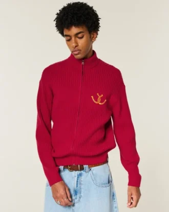 Locker sitzender Sweater mit Reißverschluss und Horseshoe-Grafik