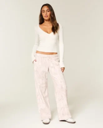 Logo-Grafik Rosa Camouflage-Sweathose mit weitem Bein