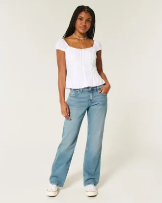 Low-Rise-Jeans in mittlerer Waschung mit entspanntem, geradem Schnitt