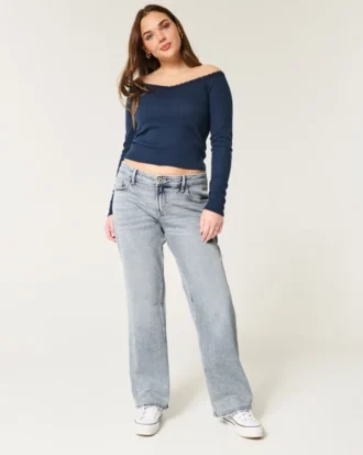 Low-Rise-Jeans in mittlerer Waschung mit entspanntem, geradem Schnitt
