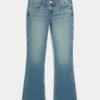Low-Rise-Jeans mit mittlerer Waschung und Nieten im Bootcut-Schnitt