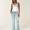 Low-Rise-Jeans mit Rissen, heller Waschung und Stickerei, Bootcut Low-Rise-Jeans mit Rissen, heller Waschung und Stickerei, Bootcut