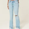 Low-Rise-Jeans mit Rissen, heller Waschung und Stickerei, Bootcut Low-Rise-Jeans mit Rissen, heller Waschung und Stickerei, Bootcut