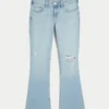 Low-Rise-Jeans mit Rissen, heller Waschung und Stickerei, Bootcut Low-Rise-Jeans mit Rissen, heller Waschung und Stickerei, Bootcut