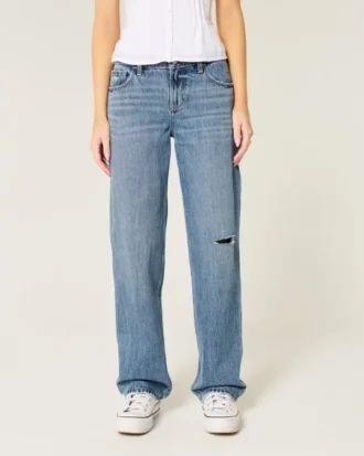 Low-Rise-Jeans mit Rissen, mittelstarker Waschung, lockere Passform